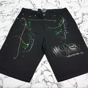 Men's Miskeen Jet Black Hand Painted Denim Short